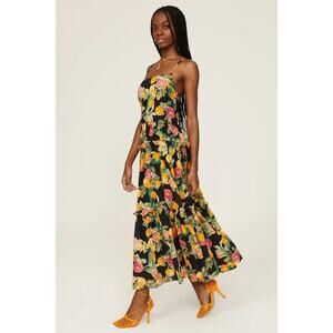 Cara Cara Harbour Island Citrus Print Black Strappy Cotton Dress Large NEW